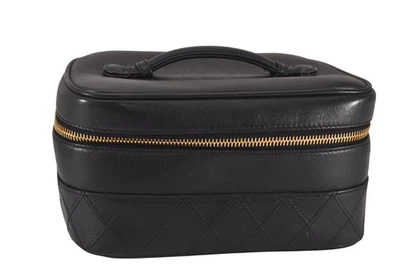 Authentic CHANEL Vintage Bicolore Calf Skin Vanity Hand Bag Purse Black CC 0224N - Image 1 of 4