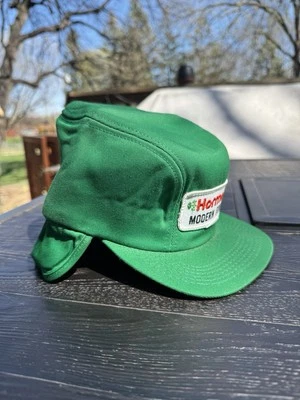 Vintage NWOT K-Brand Hormel Feeds Trapper Hat, 7 1/8, Green Farm Cap w/ Patch - Image 1 of 4