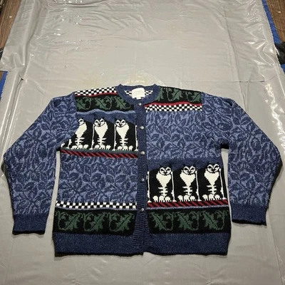 Vintage Susan Bristol Wool Cat Cardigan Sweater Womens Size Large 1991 - Image 1 of 4