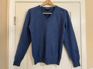 Kirkland Signature Men's Cashmere Blue V Neck Long Sleeve Sweater Small - Picture 1 of 7