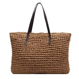 Large Straw Woven Beach Bag for Women, Woven Tote Handbag With Zipper Summer ... - Picture 1 of 7