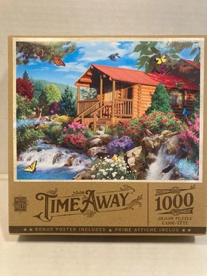 masterpieces time away 1,000 piece jigsaw puzzle cascading cabin NEW IN BOX - Image 1 of 4