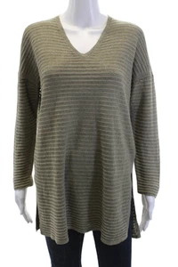 Lafayette 148 New York Womens Long Sleeve V Neck Slit Top Green Size S - Picture 1 of 5