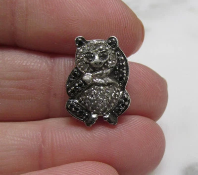 Panda Sterling Silver Pendant w/ Black & Clear Diamonds ~ 2.7g ~ 5-I690 - Image 1 of 4