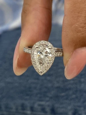 Diamond Anniversary Ring IGI Certified VS1 F Pear Halo 2.4 Ct 18K White Gold - Image 1 of 4