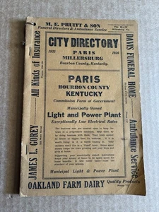 1935 1936 Paris Millersburg Bourbon County Kentucky Phone Book Directory - Picture 1 of 4