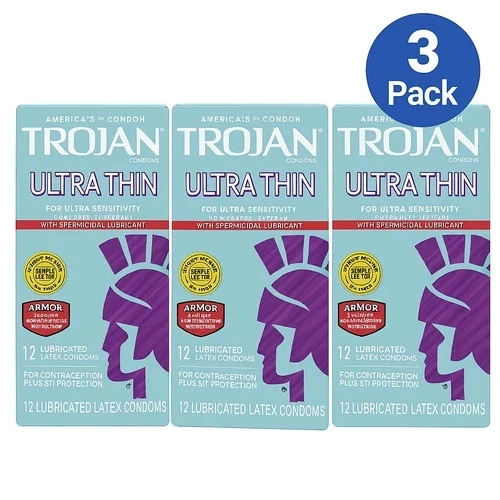 Preservativos Trojan Ultra Delgados con Espermicida 12ct Paquete de 3 - Nuevos - CADUCIDAD 2027 Foto 1 de 1