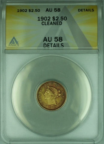 1902 Liberty Head Quarter Eagle $2.50 Gold Coin ANACS AU-58 Details Cleaned Cover