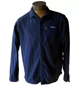Patagonia Men's Micro D Fleece Navy Blue Long-Sleeved Button Long Sleeve Shirt~M - Picture 1 of 4