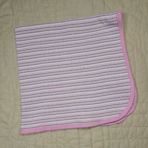 Gerber Pink White Stripe Receiving Blanket Waffle Thermal 24" Square Brown Gray