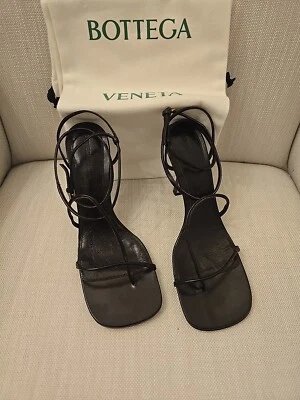 BOTTEGA VENETA  'The Line' Chocolate  Square Toe Heel Strap Sandal - Leather - Image 1 of 4