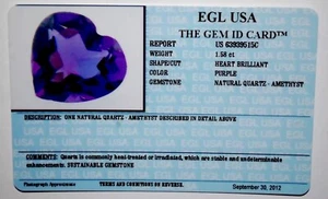 EGL USA CERTIFIED NATURAL QUARTZ AMETHYST HEART BRILLIANT PURPLE 1.58 CT - Picture 1 of 4