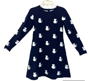 Jacadi Paris Girls Navy Blue White Cats Knit Sweater Dress Size 10A 140CM - Picture 1 of 10