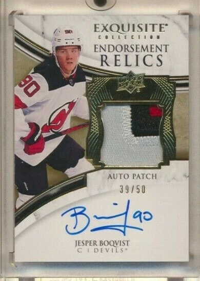 2019-20 Exquisite Collection Endorsement Relics Patch AUTO Jesper Boqvist /50 NJ - Image 1 of 1