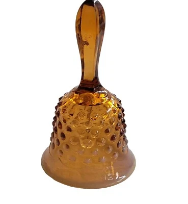 Amber Fenton Glass Bell W/ Milky White Hobnail, Vintage 5 1/2" - Image 1 of 4