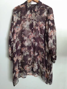 Johnny Was 4 Love And Liberty Women’s Sheer Silk Floral Print Tunic Blouse O/S - Picture 1 of 24