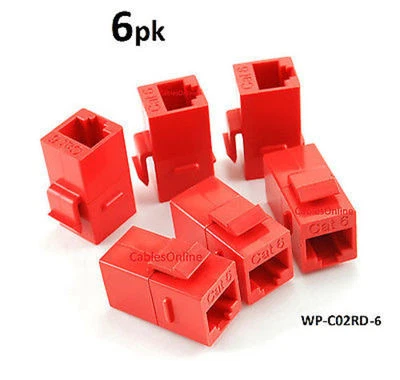 6-PACK CAT6 Female/Female RJ45 Ethernet Red Keystone Jack Coupler, WP-C02RD - Image 1 of 2