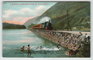 Postkarte Jungen schwimmen mit einem Zug dampfen entlang des Hudson River in New York. - Bild 1 von 2