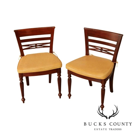 Regency Style Pair of Side Chairs with Leather Cushions Cover