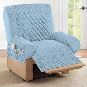 Diamond Quilted Stretch Recliner Chair Cover with Pocket Storage in 6 Colors - Picture 1 of 14