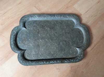 Altes Antikes dekoratives Tablett Platte aus Messing / Bronze - Bild 1 von 4