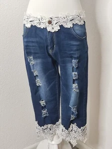 Kurze ¾ Sommerhosen für Damen, Gr. M – L, dunkel Blau mit Spitze - Bild 1 von 13