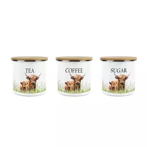 Highland Cow & Calf Tea, Coffee & Sugar Canister Set - Kitchen Storage Gift - Picture 1 of 2