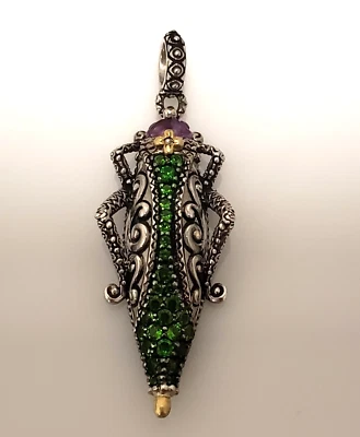 Barbara Bixby Sterling Silver 18k Gold Chrome Diopside Grasshopper Pendant - Image 1 of 4