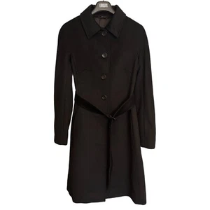 Max Mara Studio 100% Virgin Wool Trench Coat Size 12 Black Belted Italy Luxury - Picture 1 of 22