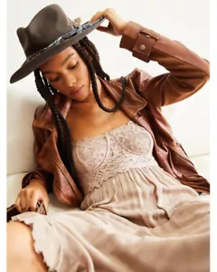 Free People Adella Corset Maxi Dress Hazelnut Lace Ruffle Summer Smocked NWD S - Picture 1 of 6