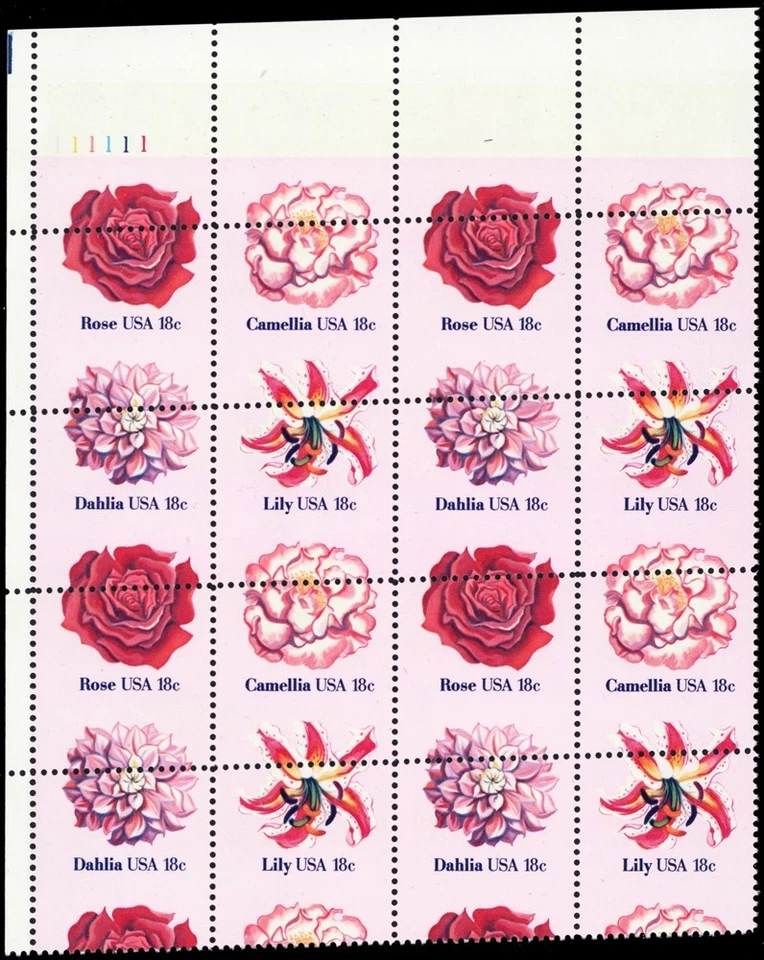 1879a, 18¢ Flowers Misperforated ERROR Plate # Block of 16 Stamps - Stuart Katz - Image 1 of 1