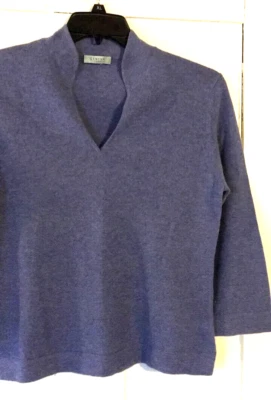 Geneva 100% Cashmere MED Petite Dusty Blue Japan Fitted Sweater Top - Image 1 of 4
