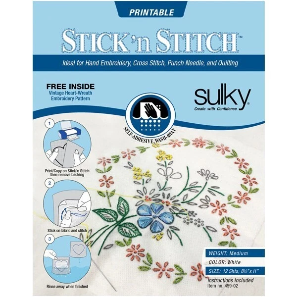 Sulky Stick n Stitch Printable Wash-Away 12 sheets 8.5" x 11" white (video demo) - image 1 of 1