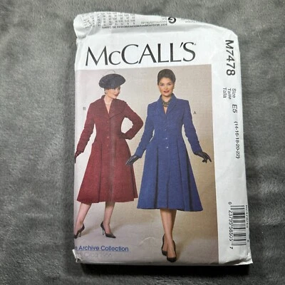 McCalls Sewing Pattern Misses Coat M7478 Sizes 14-22 Flared Princess Seams - Image 1 of 4
