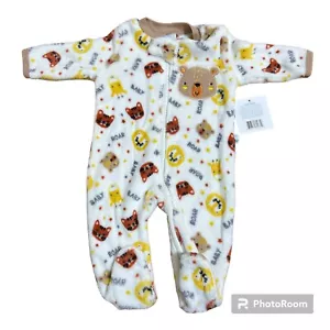 Little & Loved Unisex Baby Fleece Footed Sleeper 0-3M White Animal Print Zip-Up - Picture 1 of 3