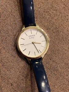 Women's Crown & Ivy Quartz Analog Dial Causal Round Watch New Battery Blue Band - Picture 1 of 9