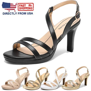 Women Heeled Sandals Platform High Stiletto Heels Round Toe Wedding Sandals - Picture 1 of 47