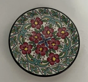 Spanish Pottery Ceramic Art Barcelona 3 3/4" Diam Floral Moorish Design Plate. - Picture 1 of 2