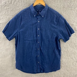 GAP Linen Short Sleeve Button Down Shirt Mens XL Classic Fit Navy Blue Up Blend - Picture 1 of 8