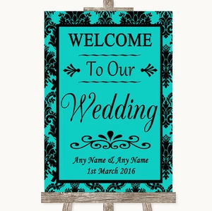 Turquoise Damask Welcome To Our Wedding Personalised Wedding Sign - Picture 1 of 8