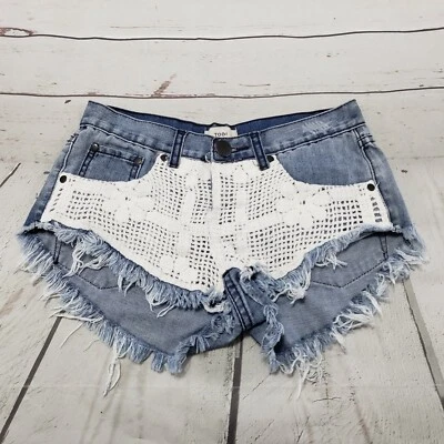 Tobi Denim Shorts Size 2 Cut Offs Crochet Knit Used Measurements In Description - Image 1 of 4