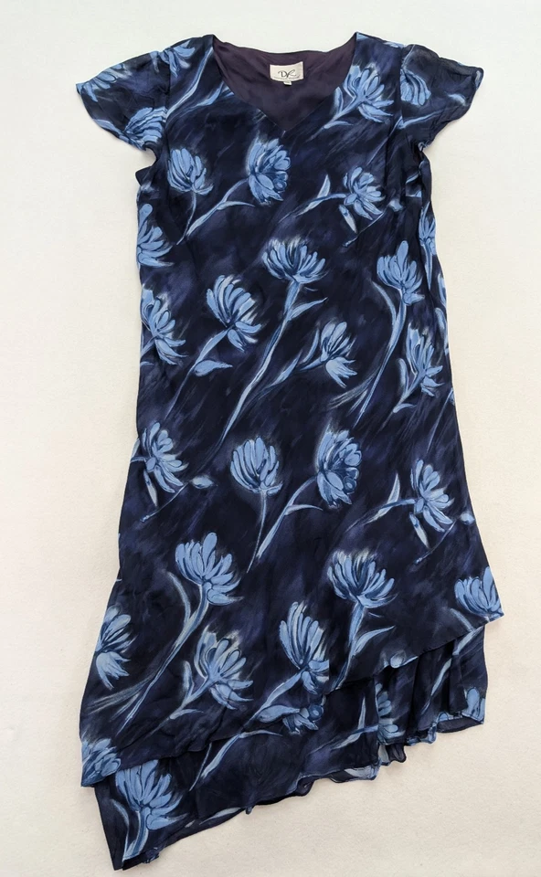 Donna Ricco Women's Dress Size 18W Blue Floral Bias Cut Midi Vtg 90s - Image 1 of 4