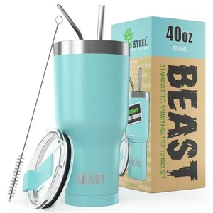 40 OZ TUMBLER STAINLESS STEEL VACUUM INSULATED COFFEE ICE CUP DOUBLE WALL - Picture 1 of 8