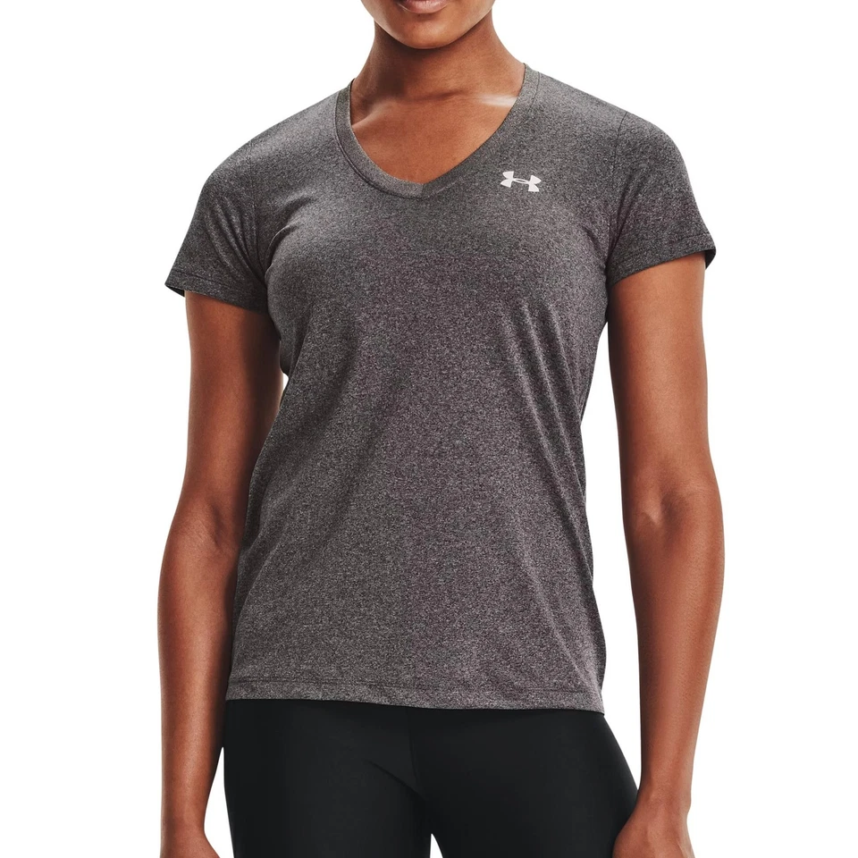 Under Armour UA 1255839 Womens V-neck T-shirt Size Large Carbon Gray 090