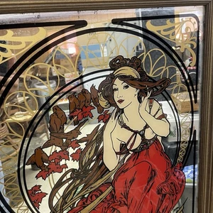 Espejo litográfico mujer desnuda imagen de vidrio estaciones Alphonse Mucha? 29”x22,75” - Imagen 1 de 10