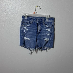 Pantalones Cortos American Eagle Mujer Denim Azul Tiro Alto Desgastados Talla 2 - Imagen 1 de 8