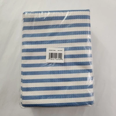2件装蓝色条纹速干华夫饼超大浴巾-房间必需品 — 第 1/2 张图片