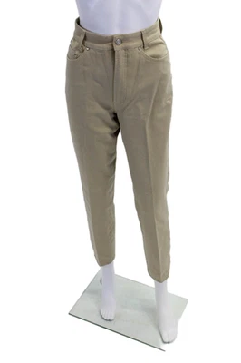 Pantalón Cambio Mujer Algodón Frente Plano Tiro Alto Pierna Recta Caqui Beige Talla 6 Foto 1 de 4