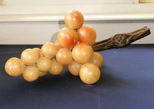 VINTAGE ITALIAN ALABASTER STONE FRUIT BUNCH GOLDEN GRAPES 15" L WOOD STEM - Picture 1 of 10