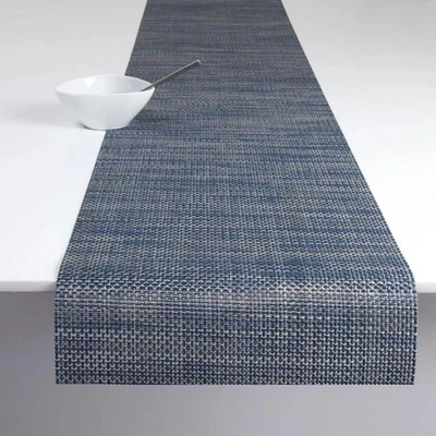 Woven Vinyl Table Runners PVC Weave Table Runners 13 x 71 inch Wipe Clean Blue - Image 1 of 3